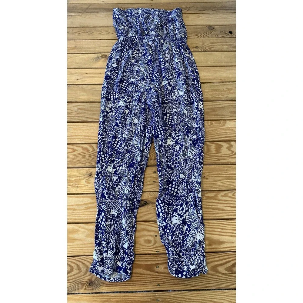 Lilly Pulitzer Patterned Strapless Jumpsuit Size Medium Women’s Blue - Picture 2 of 9